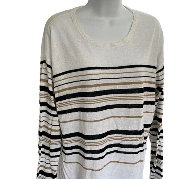 j. Jill Stripe Pullover Sweater XL Linen Blend Stripe Lightweight 3/4 Sleeves - Picture 2 of 5